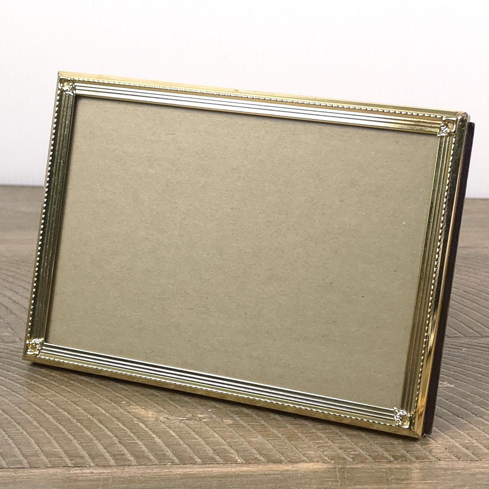 Vintage Gold Metal Picture Frame, 5x7 Easel Back Frame, Mid Century Display